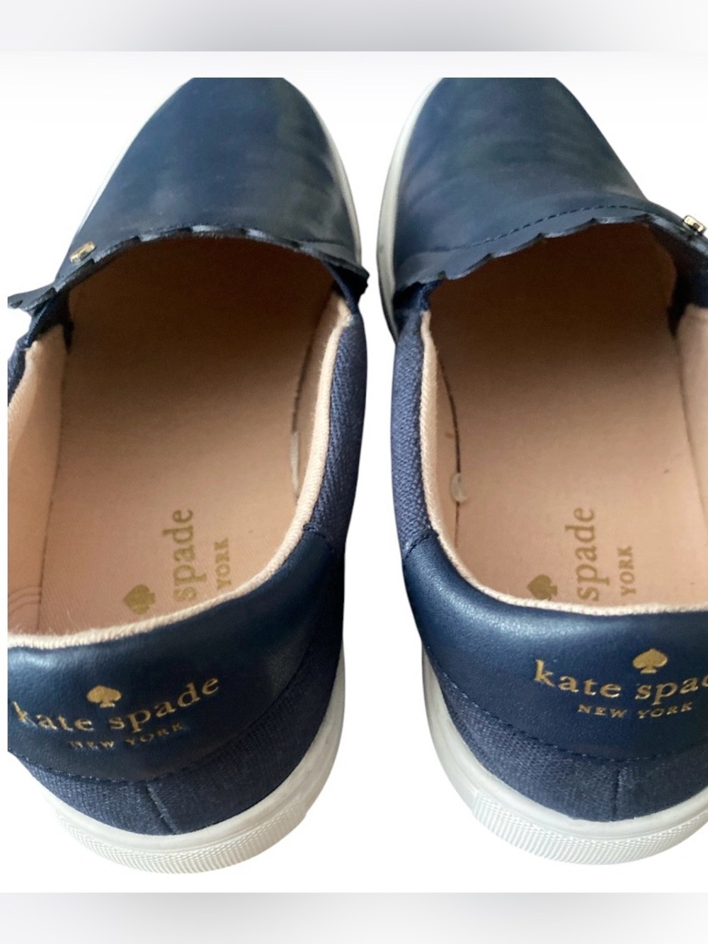 Kate Spade Andi Navy Blue Leather and Canvas Scalloped Slip-On Sneakers - Picture 6 of 9